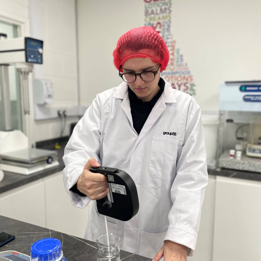Kate Horton Director of Technical Services working on a formulation in the Group55 Lab