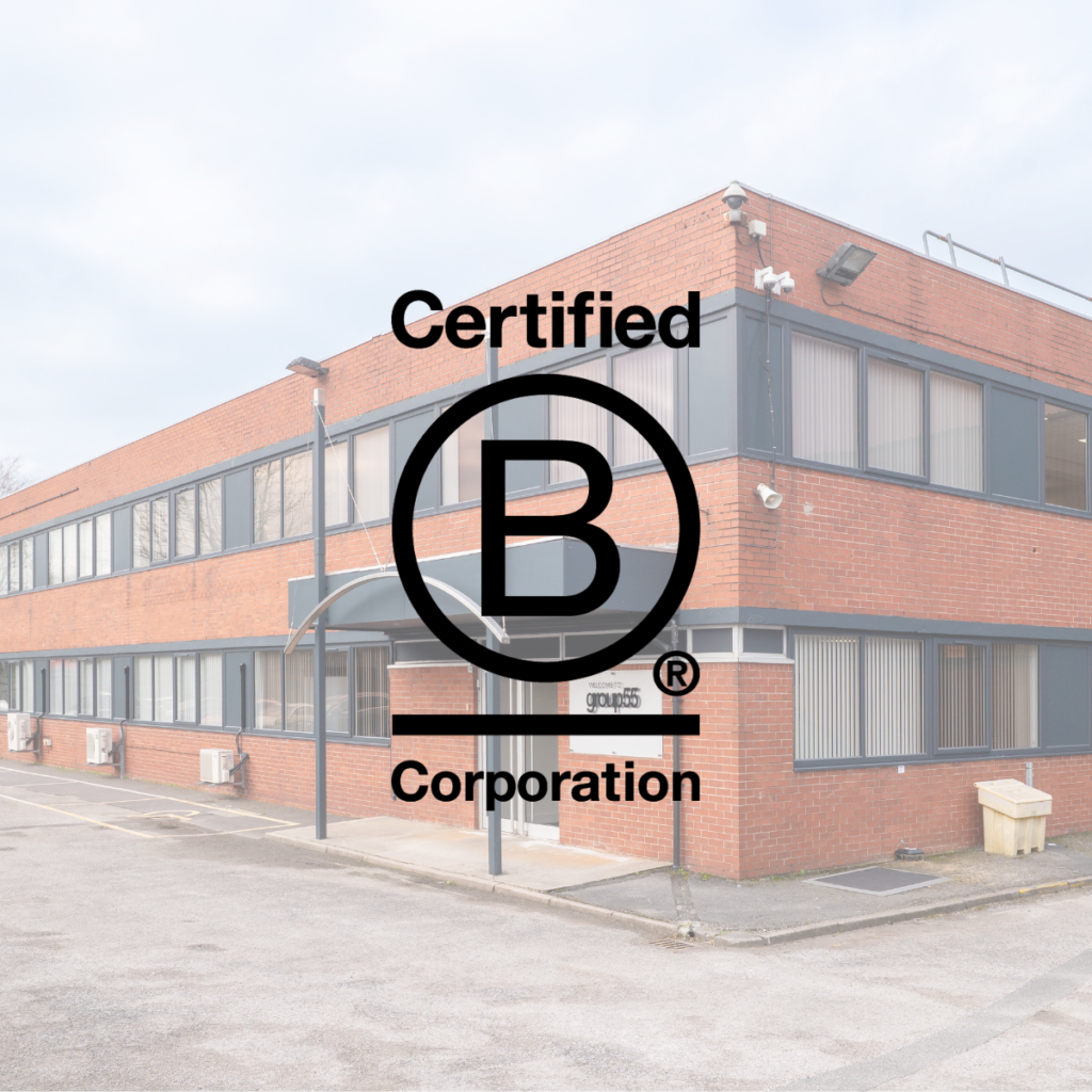 Group55 building with B Corp Certified logo